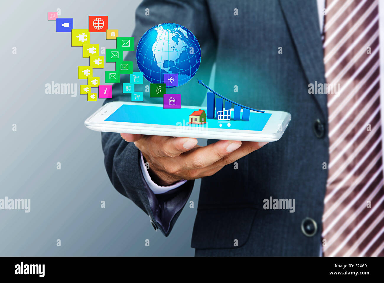1 digitale Tablet Technologie Digital erweitert Business-Mann Stockfoto