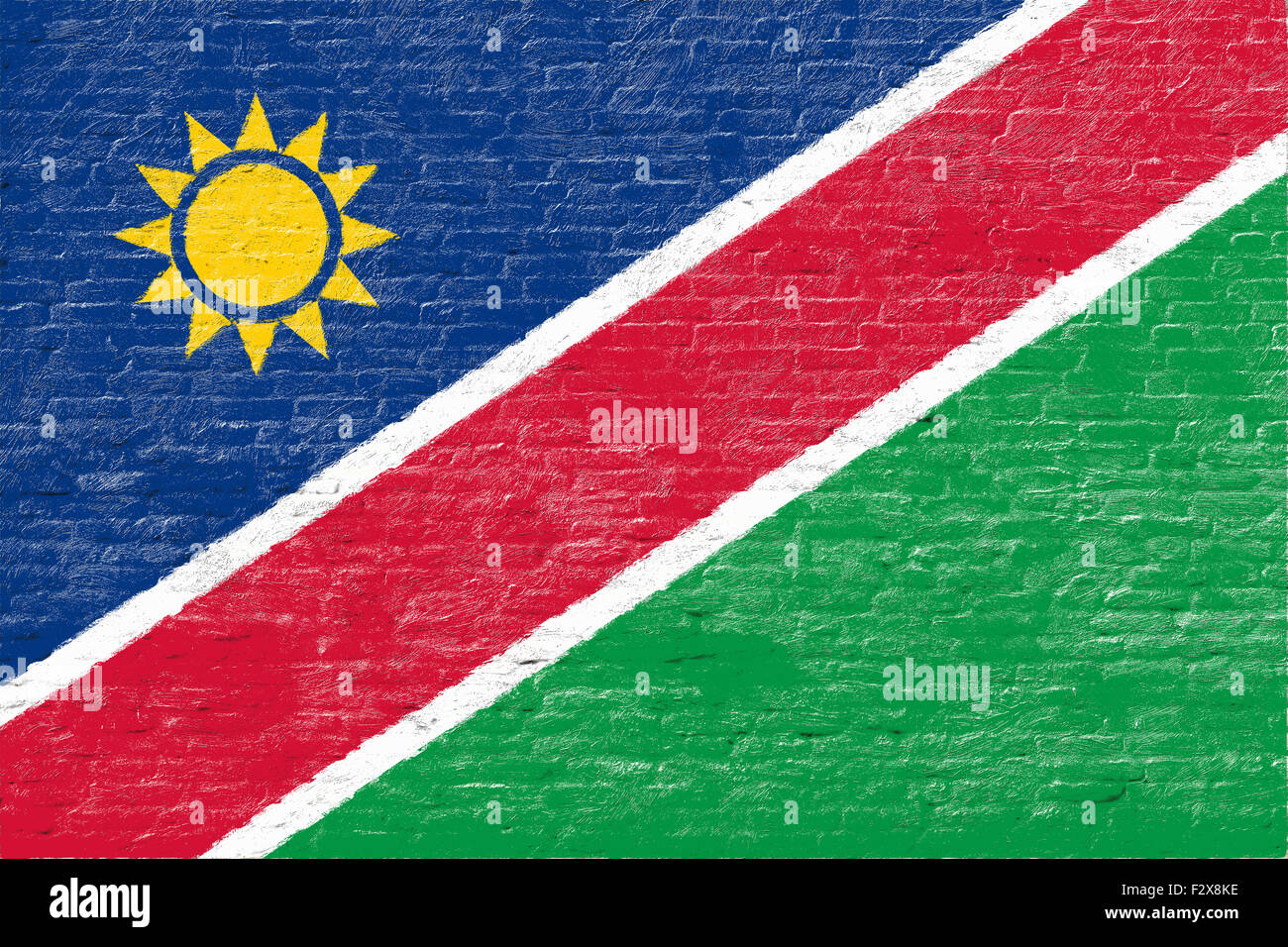 Namibia - Nationalflagge auf Ziegelmauer Stockfoto