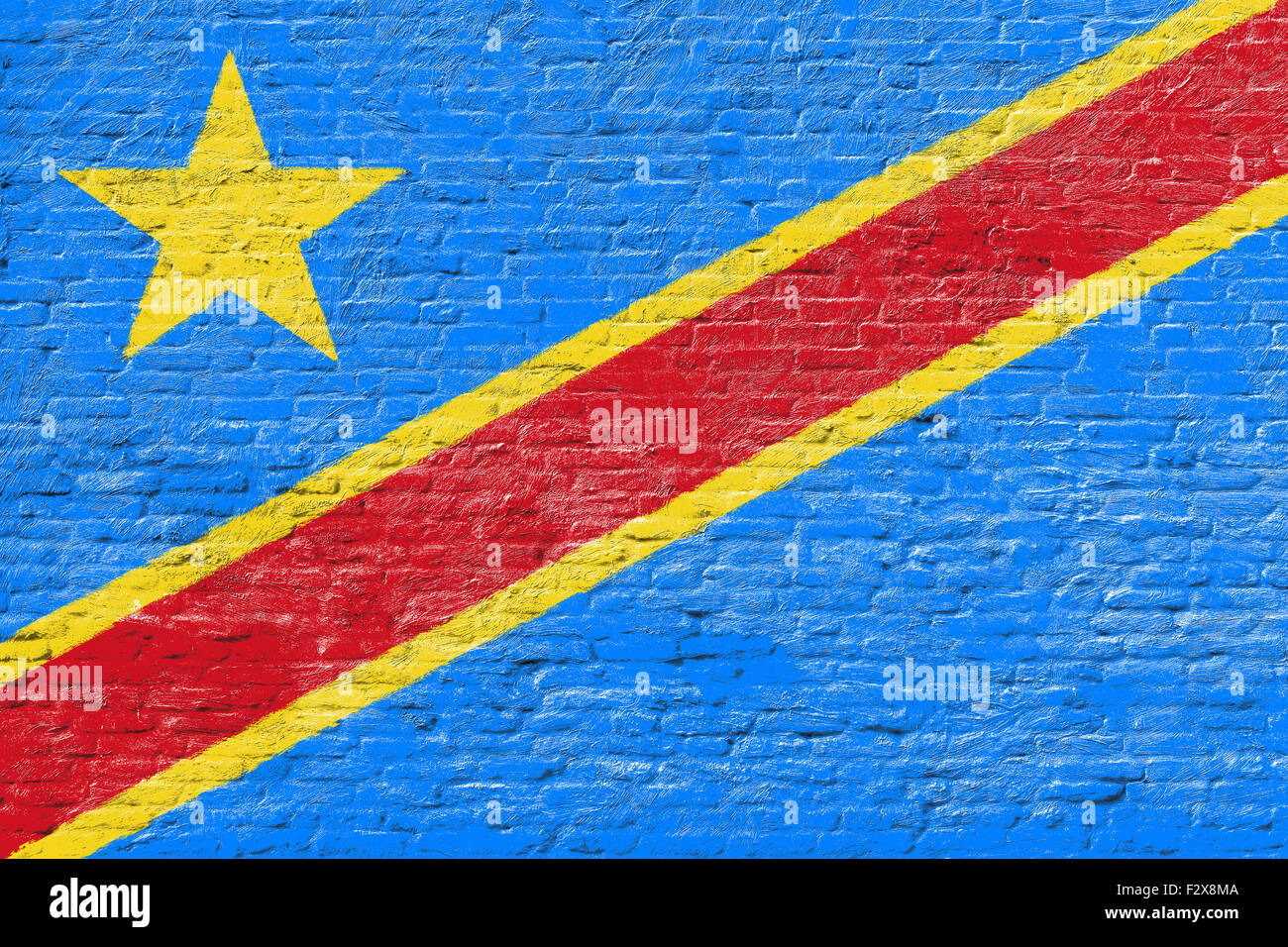 Demokratische Republik Kongo - Nationalflagge auf Ziegelmauer Stockfoto