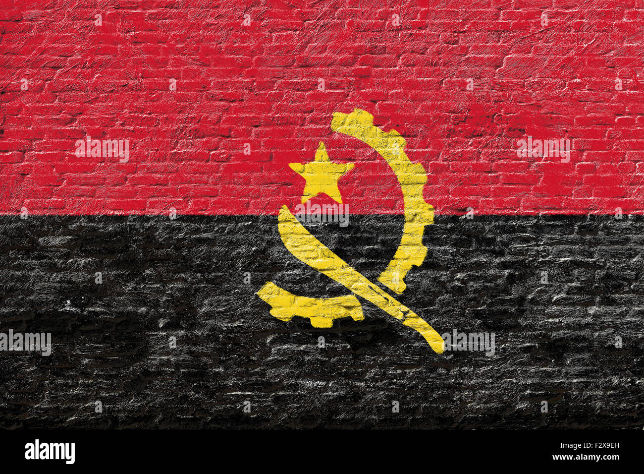 Angola - Nationalflagge auf Ziegelmauer Stockfoto