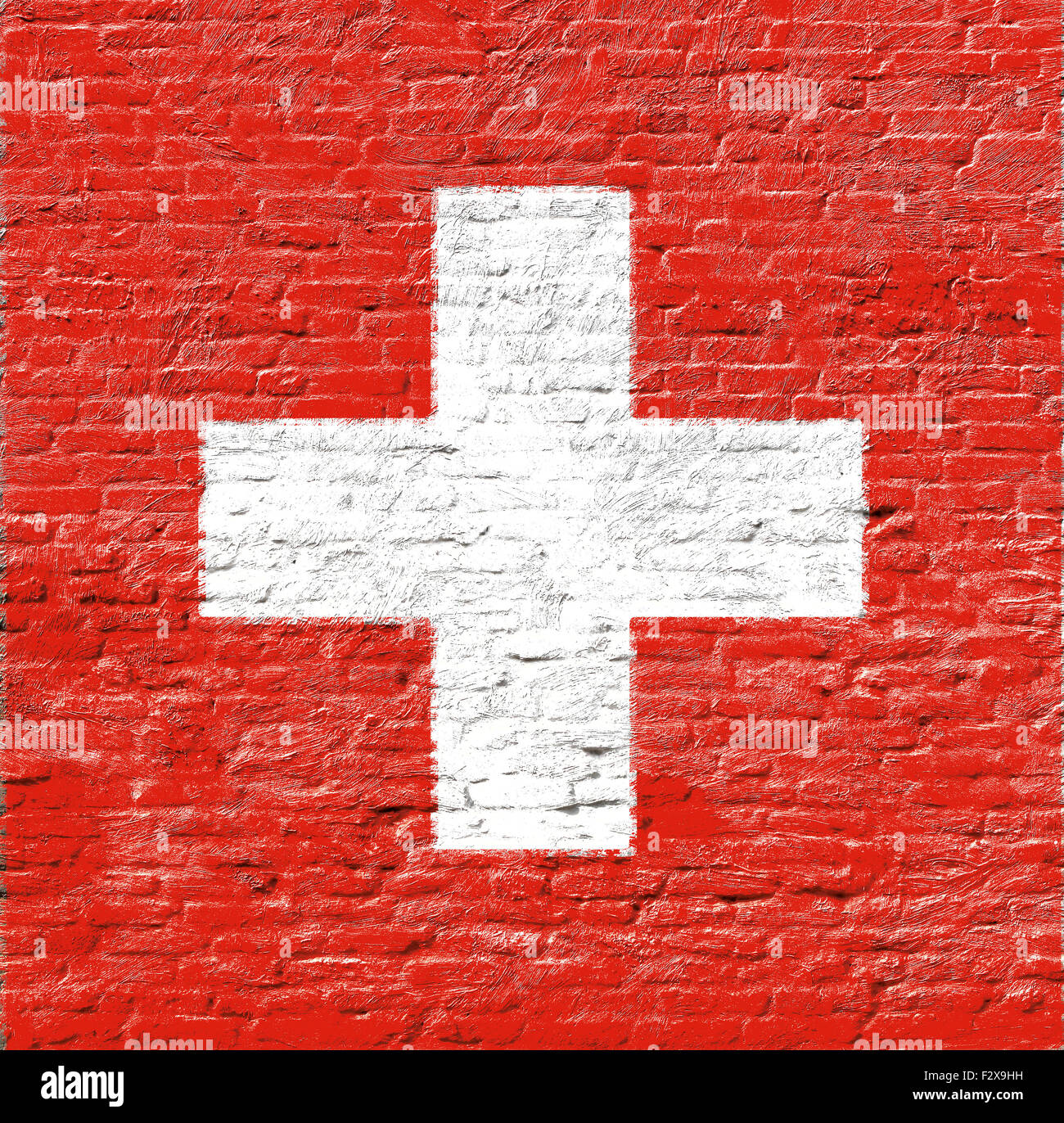 Schweiz - Nationalflagge auf Ziegelmauer Stockfoto