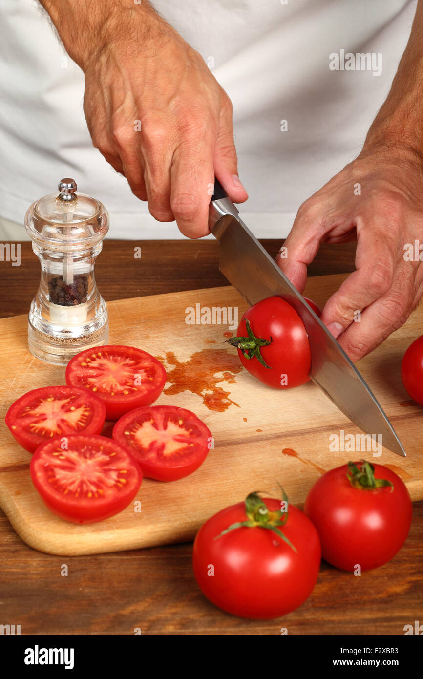 Scheibe Tomaten halbieren Stockfoto