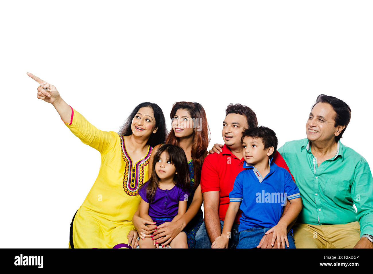 indische Gruppe gemeinsame Familie Finger deutete gestikulieren Stockfoto