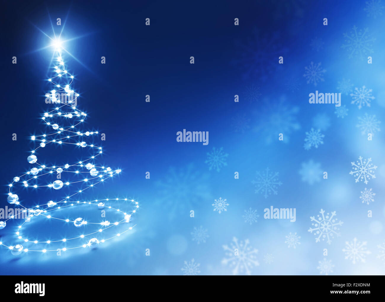 Abstrakter Weihnachtsbaum auf glänzenden blauen Hintergrund Stockfoto