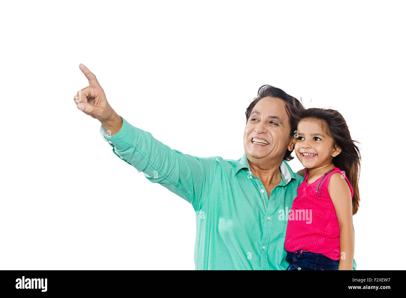 2 indische Großvater und Kid Enkelin finger zeigenden gestikulieren Stockfoto