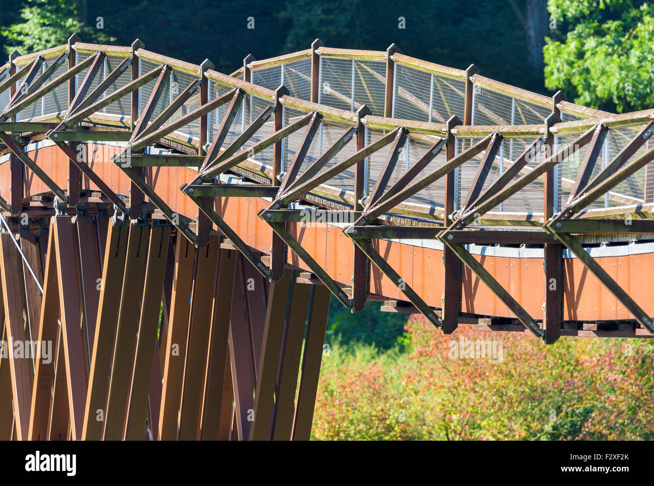 Holzbrücke bei Essing, Altmühltal, Bayern, Deutschland "Oberpfalz" winkte. namens Tatzelwurm, längste Holzbrücke Europas, 193 Stockfoto