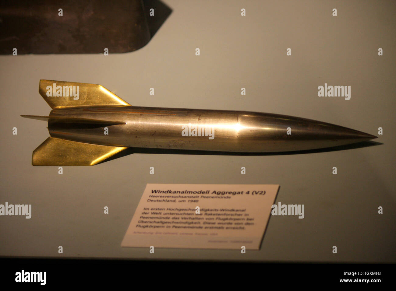 Historischer Raketen Dummy Fuer Den Windkanal - Deutsches Technikmuseum Berlin-Kreuzberg. Stockfoto