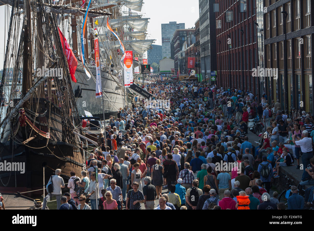 Menschenmassen Sail 2015 in die Ij-Hafen in Amsterdam zu besuchen. Stockfoto