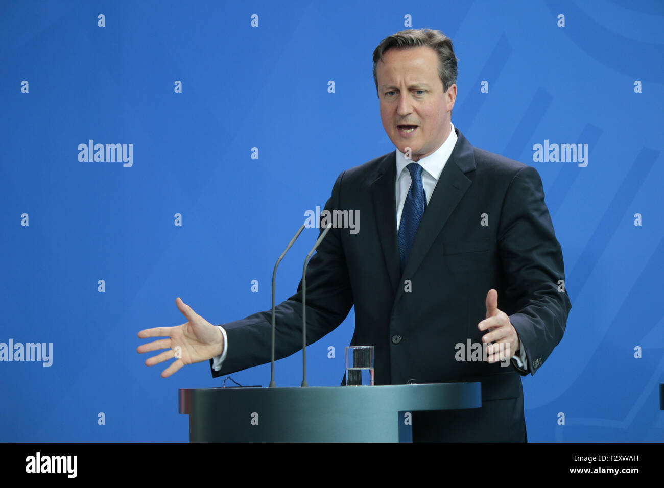 David Cameron - Treffen der dt. Bundeskanzlerin Mit Dem Britischen Premierminister, Bundeskanzleramt, 29. Mai 2015, Berlin. Stockfoto