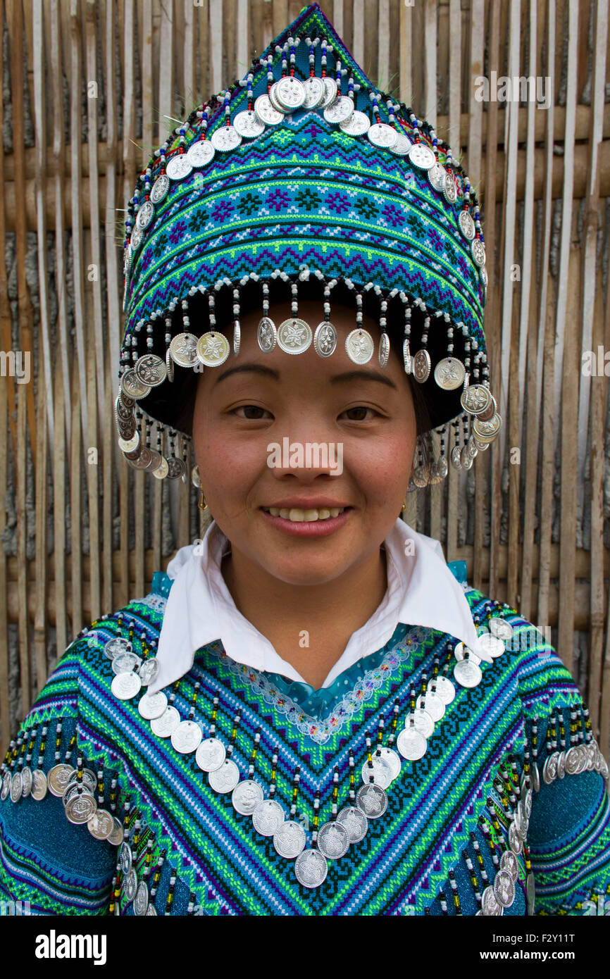 ethnische "Flower Hmong"-Stamm in Nord-Vietnam. Stockfoto