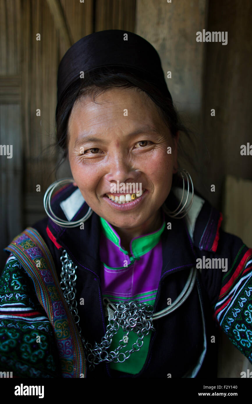 Ethnische "Black Hmong"-Stamm in Nord-Vietnam. Stockfoto