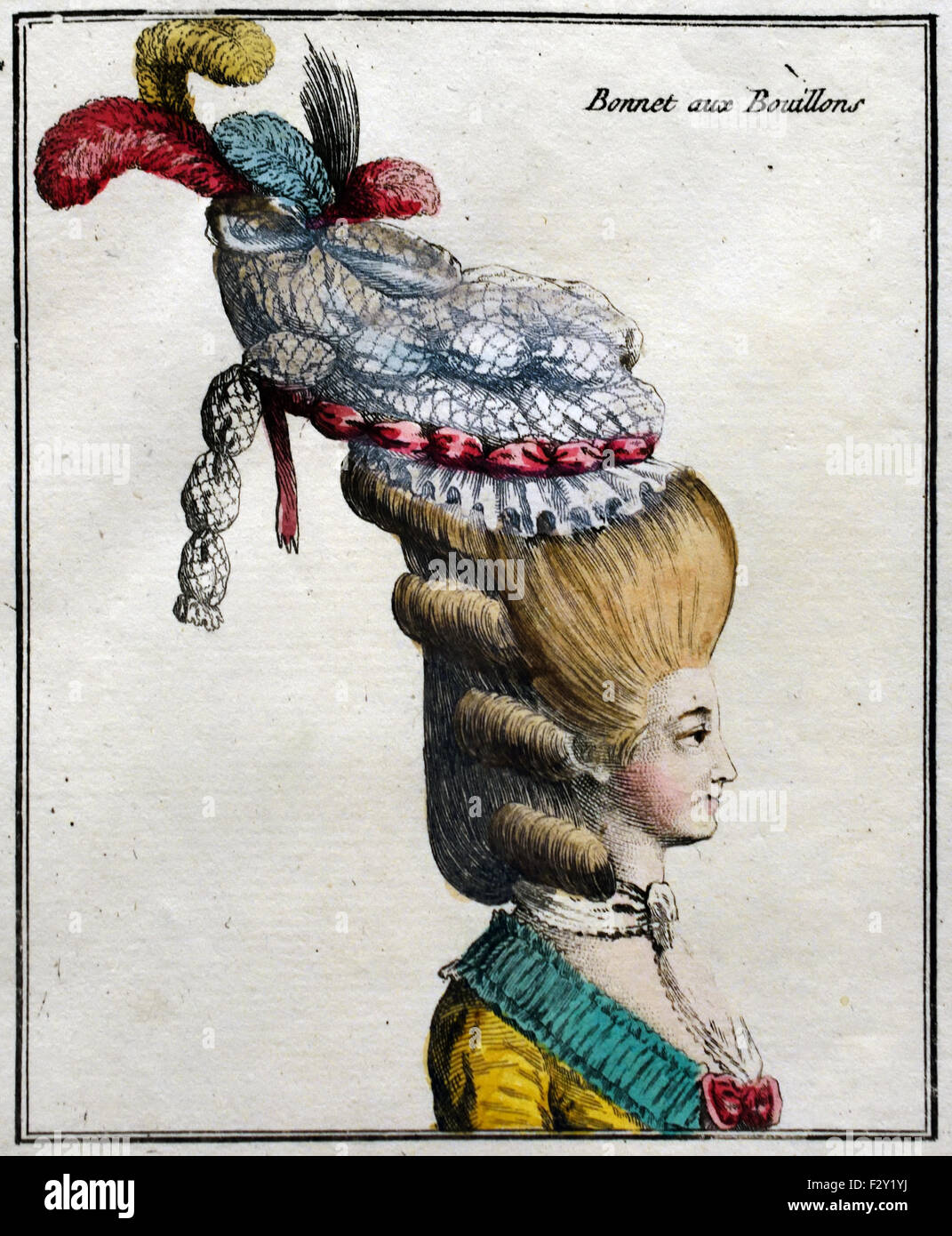 Französisch, Frisuren, Poufs, Hüte und Mützen Frisuren und Kopfbedeckungen (J. Pelicier Esnauts & Rapilly 1780) Paris Frankreich Stockfoto