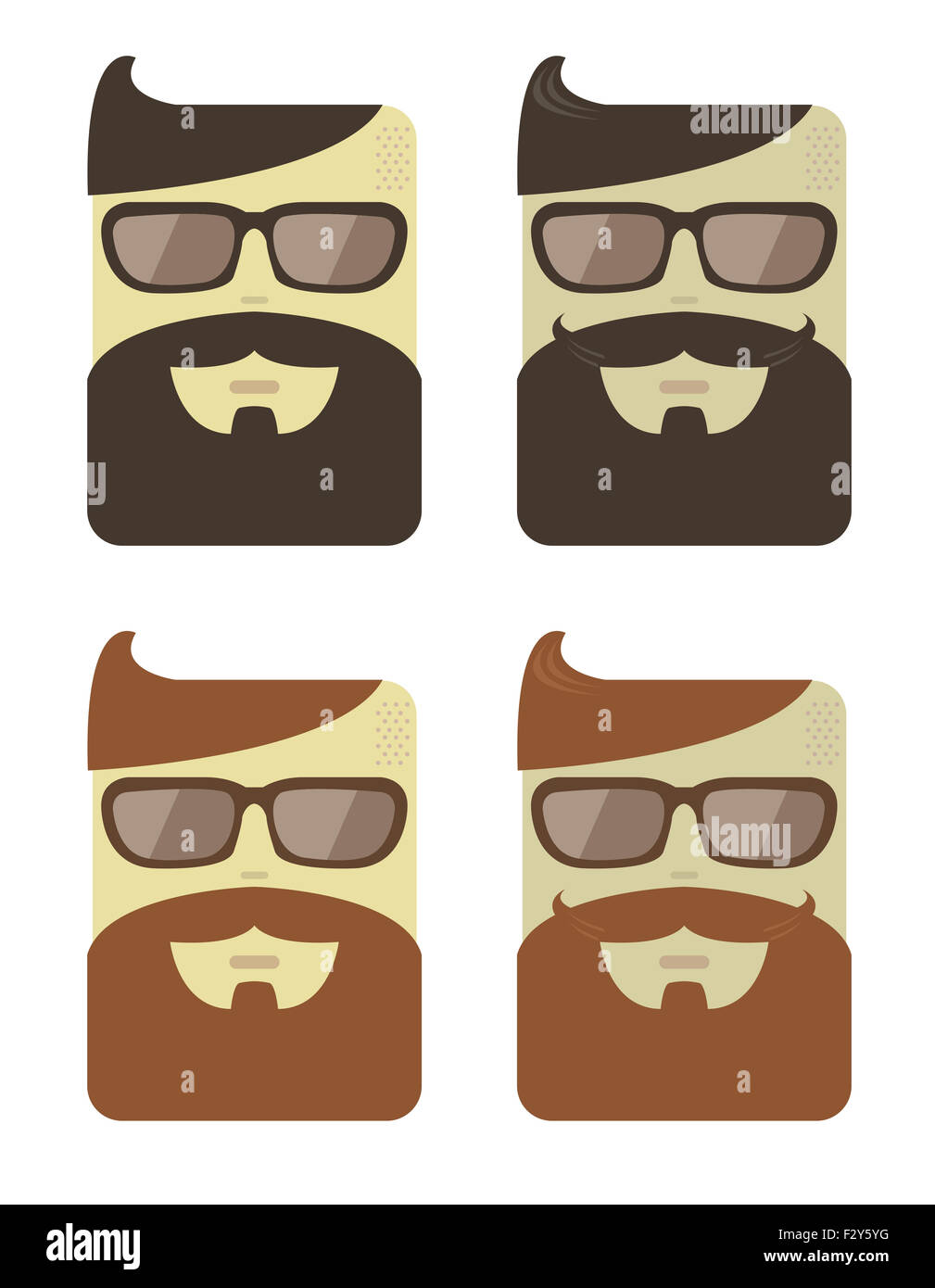 Vektor-set Cartoon männlichen Gesichtern mit Hipster Stil Haarschnitt, Bärte und Schnurrbärte Stockfoto