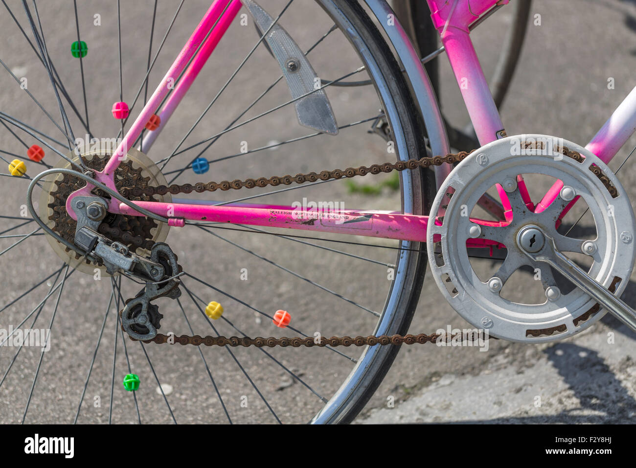 Detail von einem alten rostigen Fahrrad Stockfoto