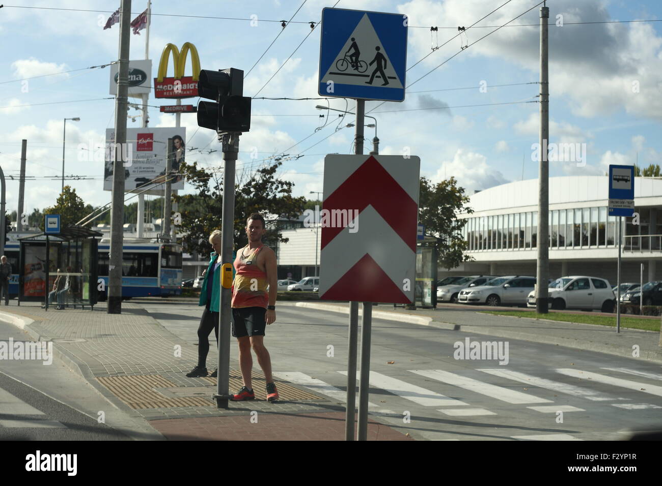 Danzig Polen 26 September 2015 Sowohl An Einem Fussgangeruberweg