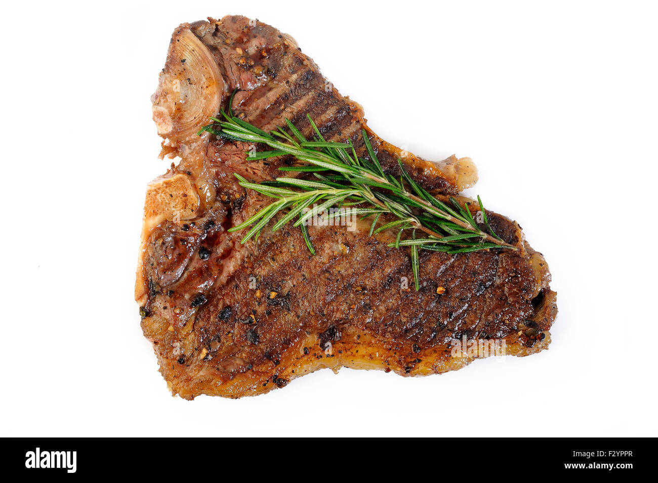 T-Bone Steak auf weißem Hintergrund gekocht Stockfoto