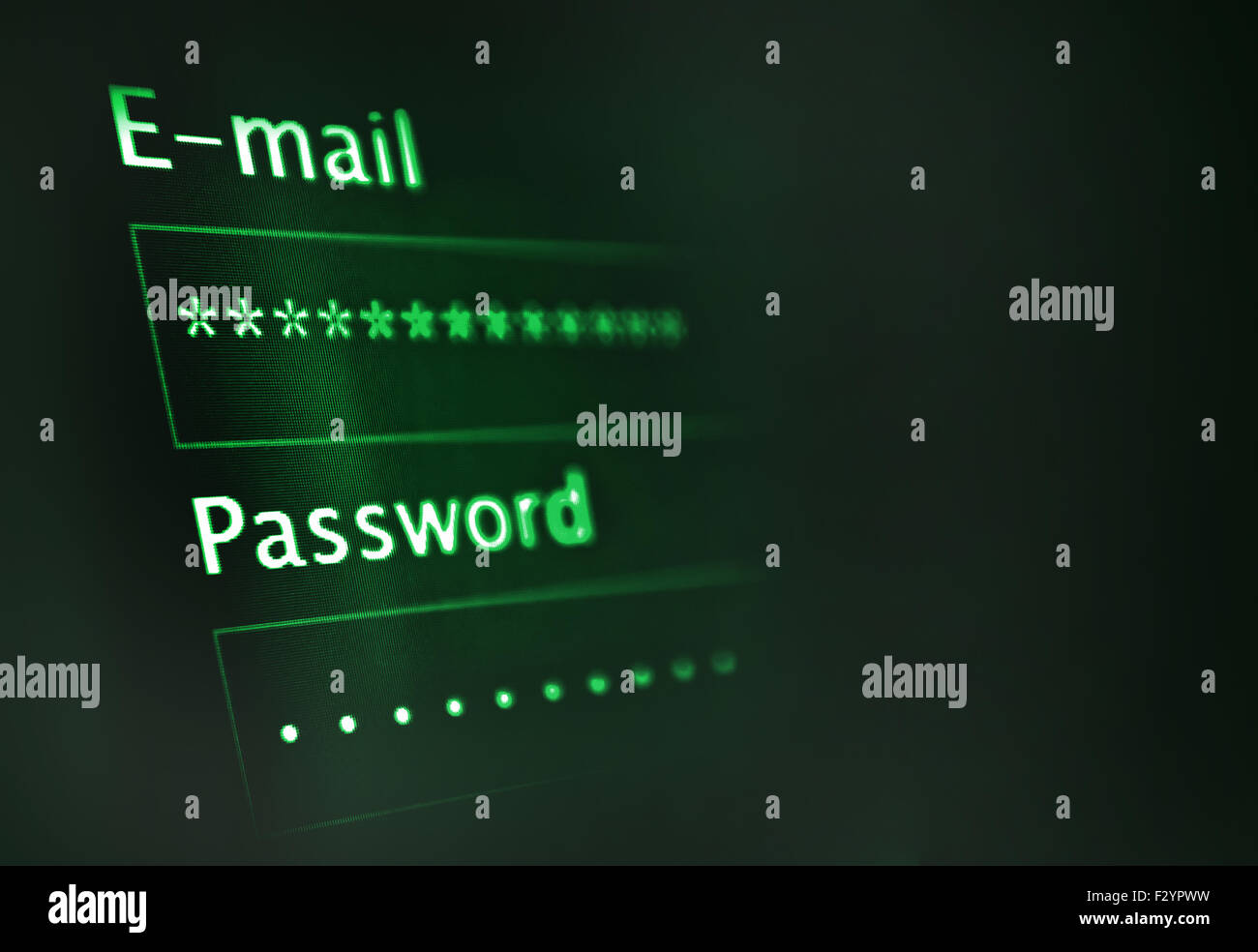 Login und Passwort auf dunklen Bildschirm Stockfoto