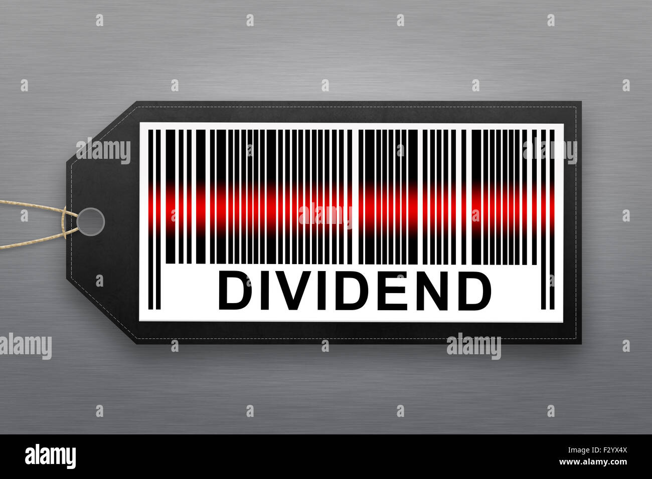 Dividende-Barcode mit Edelstahl-Hintergrund Stockfoto