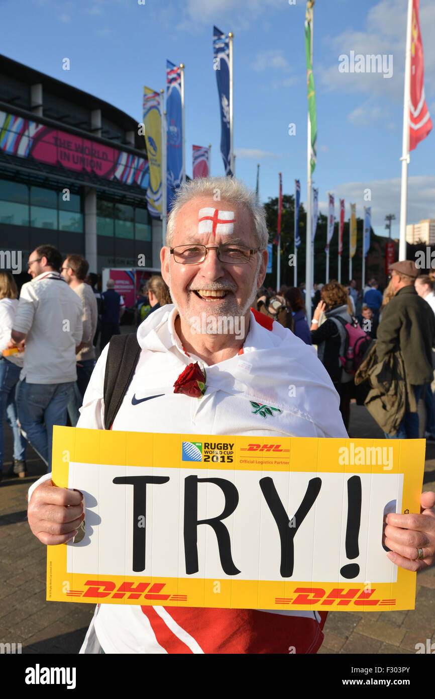 2015-Rugby-WM-Fans kommen in Twickenham für die England Vs Wales übereinstimmen Stockfoto