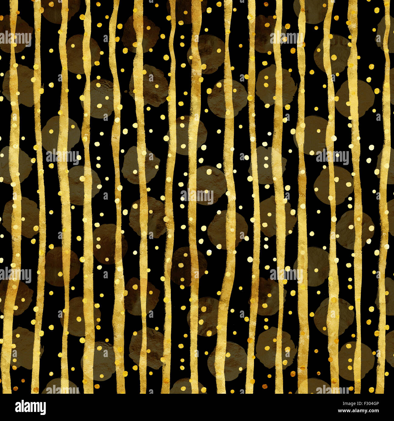 Gold Dots Faux Folie metallischen Streifen schwarzen Muster Hintergrundtextur Stockfoto