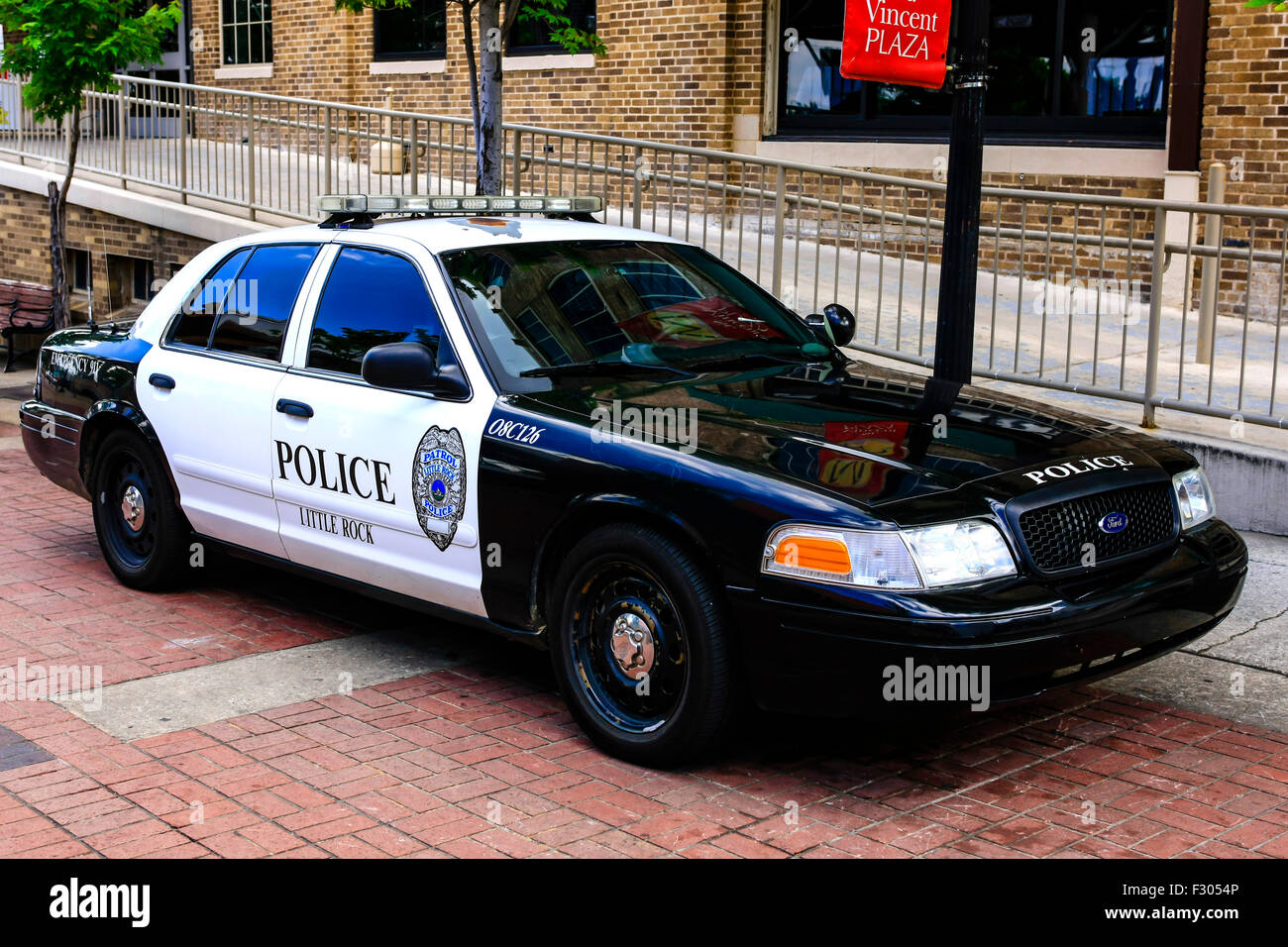 Little Rock Arkansas Polizei-Kreuzer im Stadtteil River Market abgestellt Stockfoto