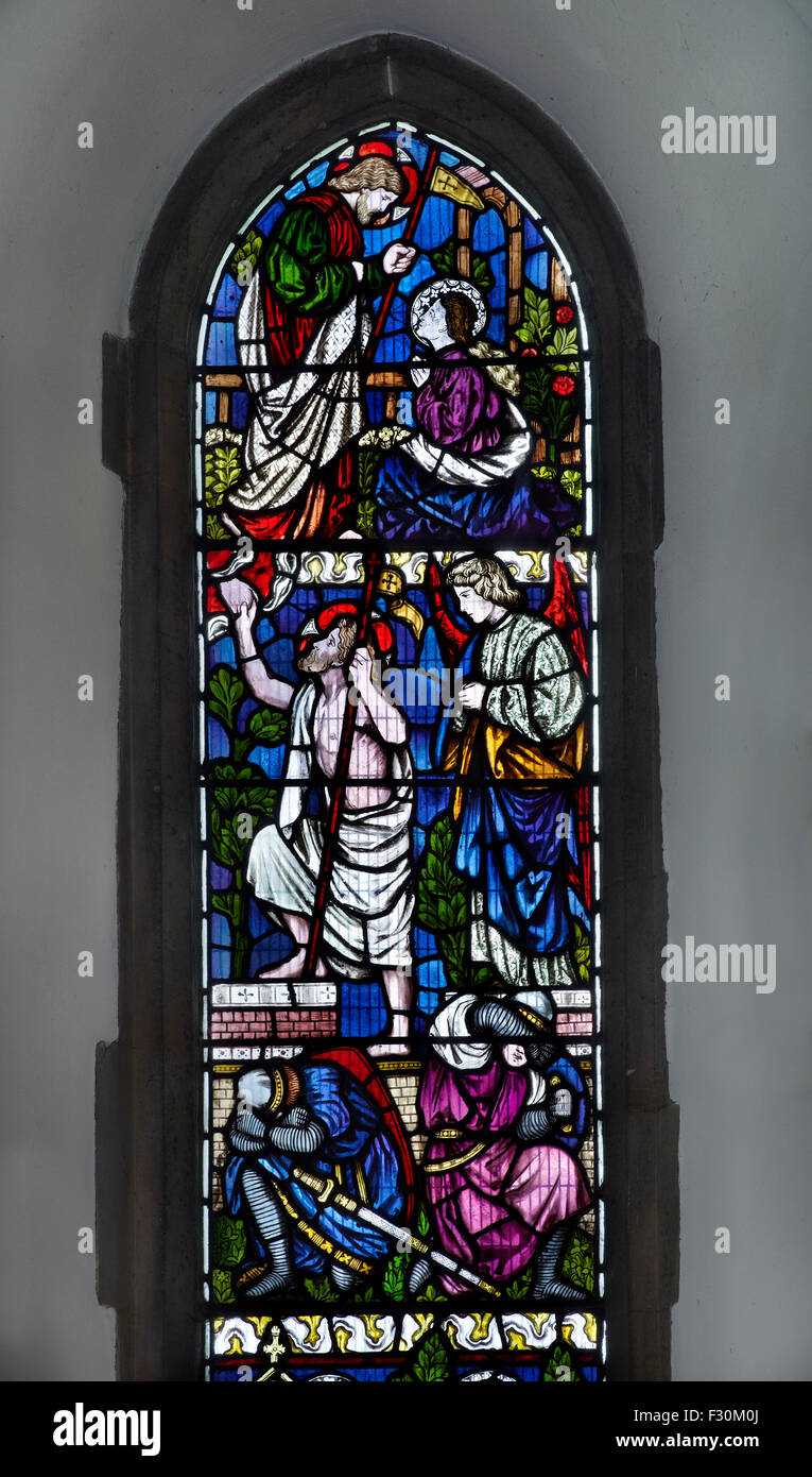 Blean, Glasfenster der Kirche St. & St. Cosmas Damian, Kent Stockfoto