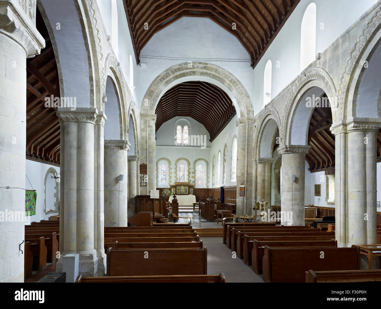 St Martin bei Cliffe. 12. Jahrhundert Kirchenraum Stockfoto