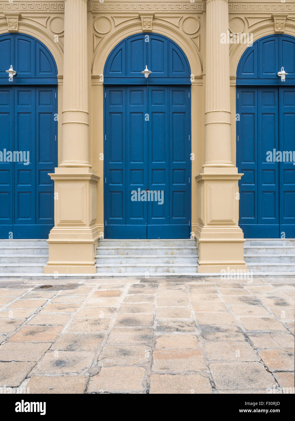 Vintage Wand und blauen Türen, Hintergrund, Textur Stockfoto