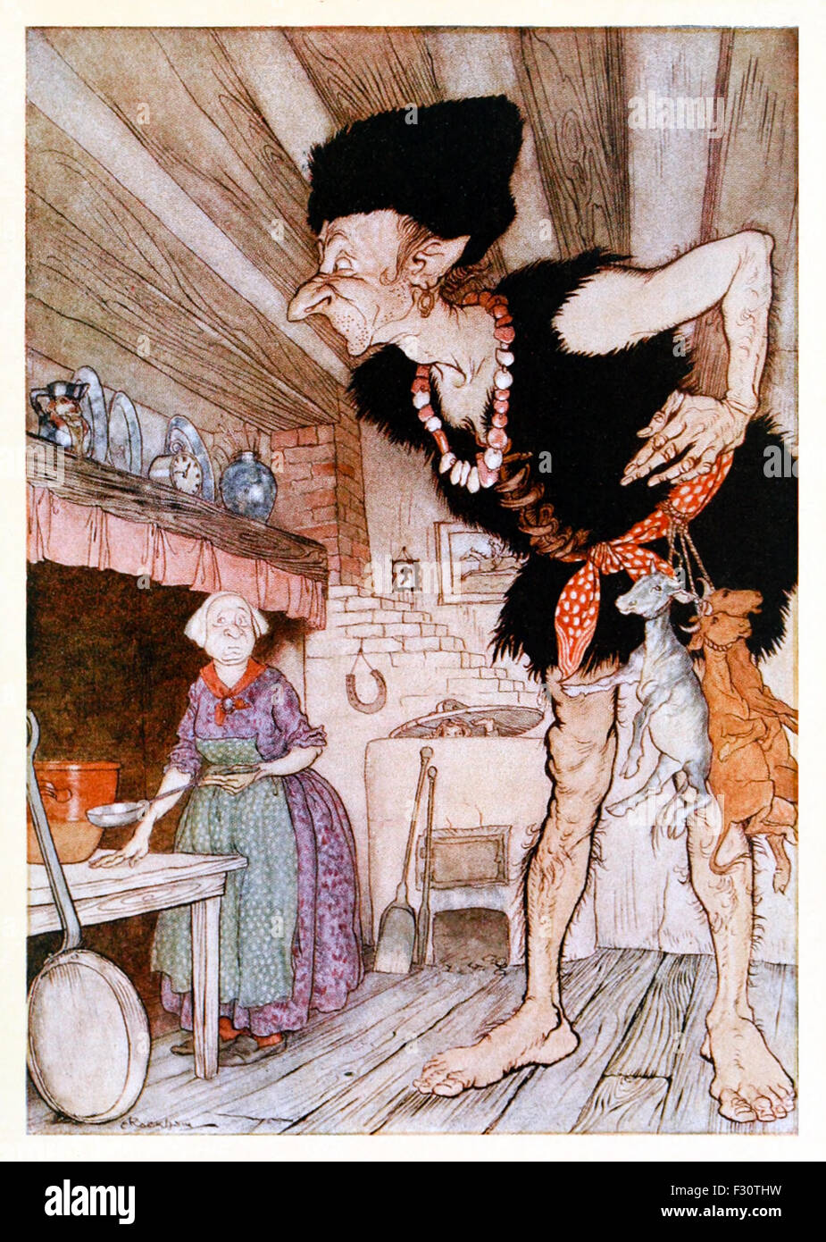 "Fee-Fi-fo-Fum, rieche ich das Blut eines Engländers" von "Jack and the Beanstalk" im "Englischen Märchen", Illustration von Arthur Rackham (1867-1939). Siehe Beschreibung für mehr Informationen. Stockfoto