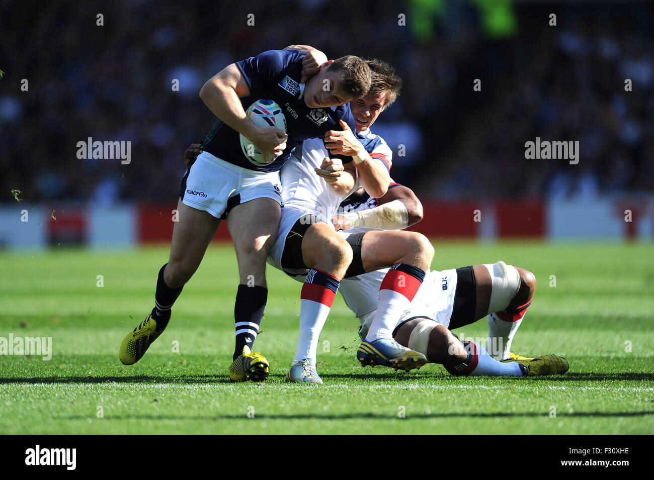 27. September 2015: Mark Bennett von Schottland während Match 18 der Rugby World Cup 2015 zwischen Schottland und USA, Elland Road, Leeds, England (Foto von Rob Munro/CSM) in Angriff genommen wird Stockfoto