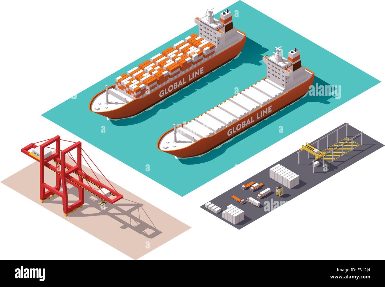 Isometrische Cargo Port Vektorelemente Stock Vektor