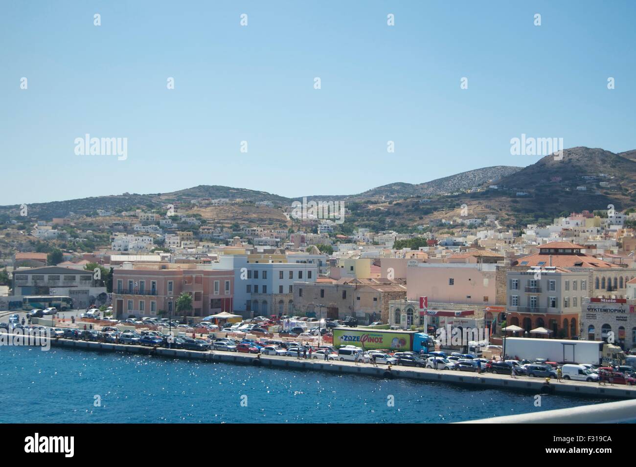 Naxos Insel Griechenland Blauwasser Küste Strand Reisen Schiff Stockfoto