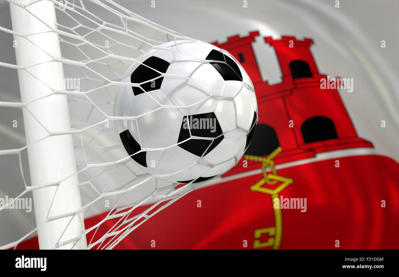 Gibraltar Flagge und Soccer Ball, Fußball im Tor Netto Stockfoto