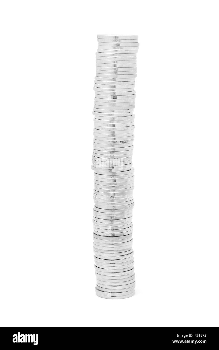 Münze Stack isoliert auf weiss Stockfoto