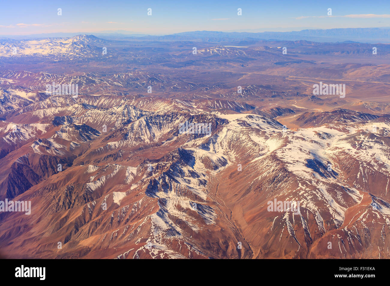 Luftaufnahme der Anden zwischen Chile und Argentinien Stockfoto