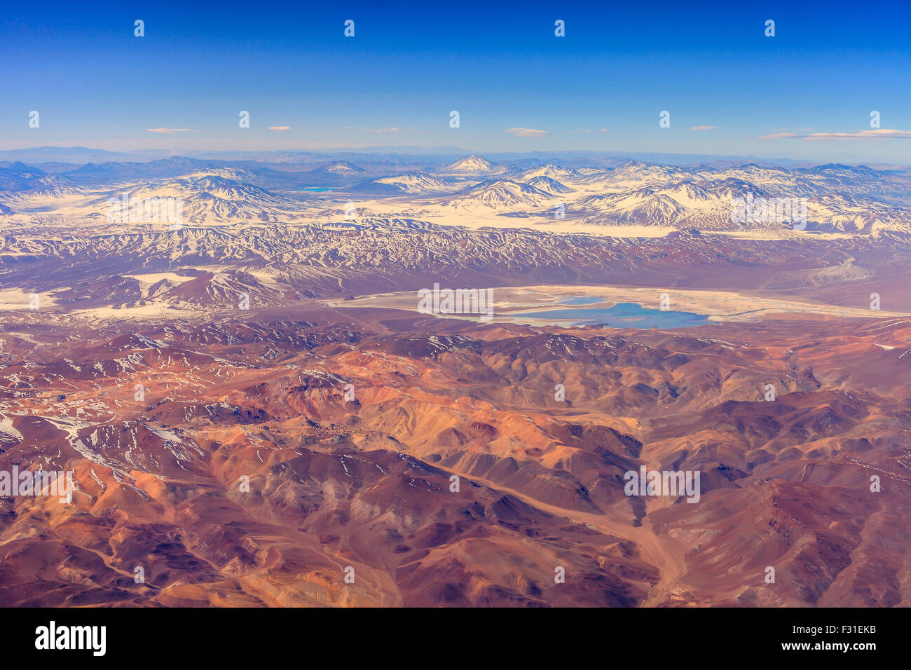 Luftaufnahme der Anden zwischen Chile und Argentinien Stockfoto