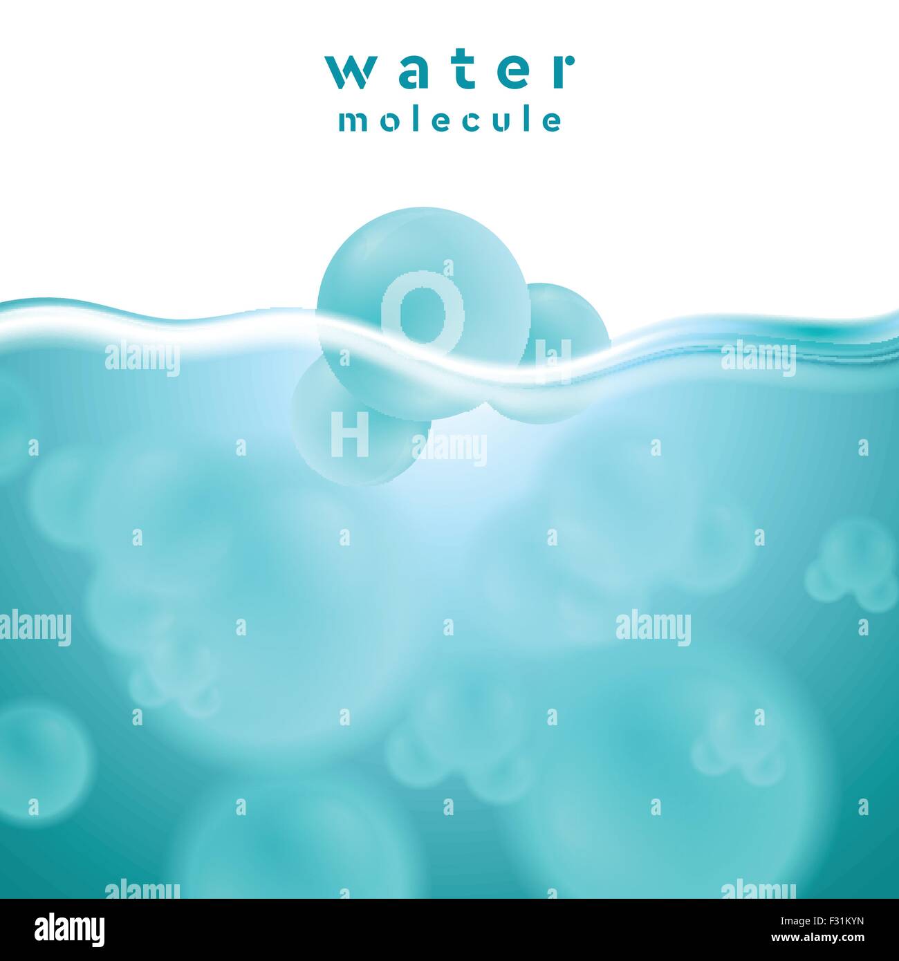 H2O blaue Wasserfläche mit Molekül. Abstraktes Vektor-Design-Hintergrund Stock Vektor