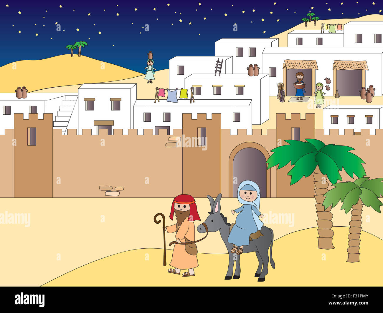 Abbildung von Maria und Josef nach Bethlehem reisen Stockfoto