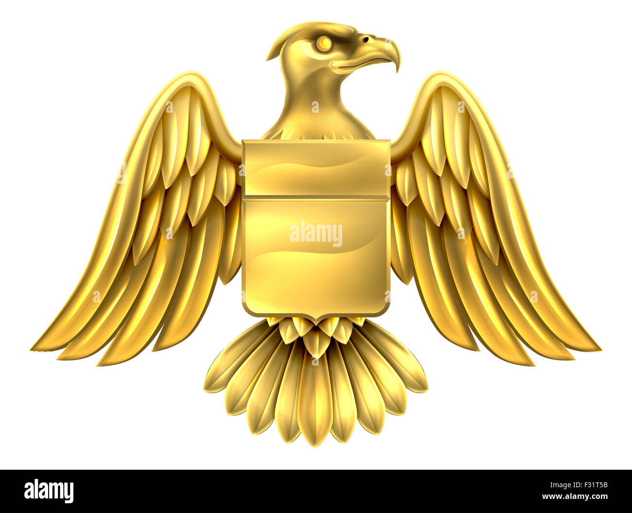 Ein Adler gold Metallschild heraldische Wappen Wappen Design. Stockfoto
