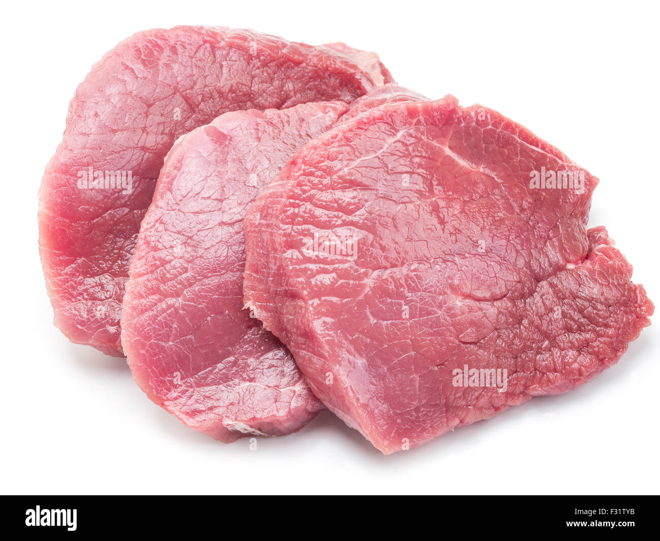 Rohes Rindfleisch Steaks auf einem weißen Hintergrund. Stockfoto