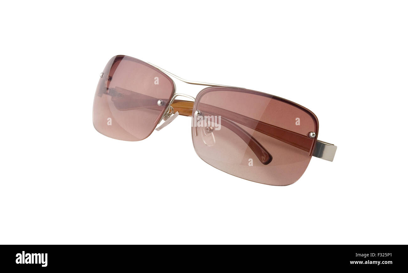 Trendige braune Sonnenbrille auf weißem Hintergrund Stockfoto