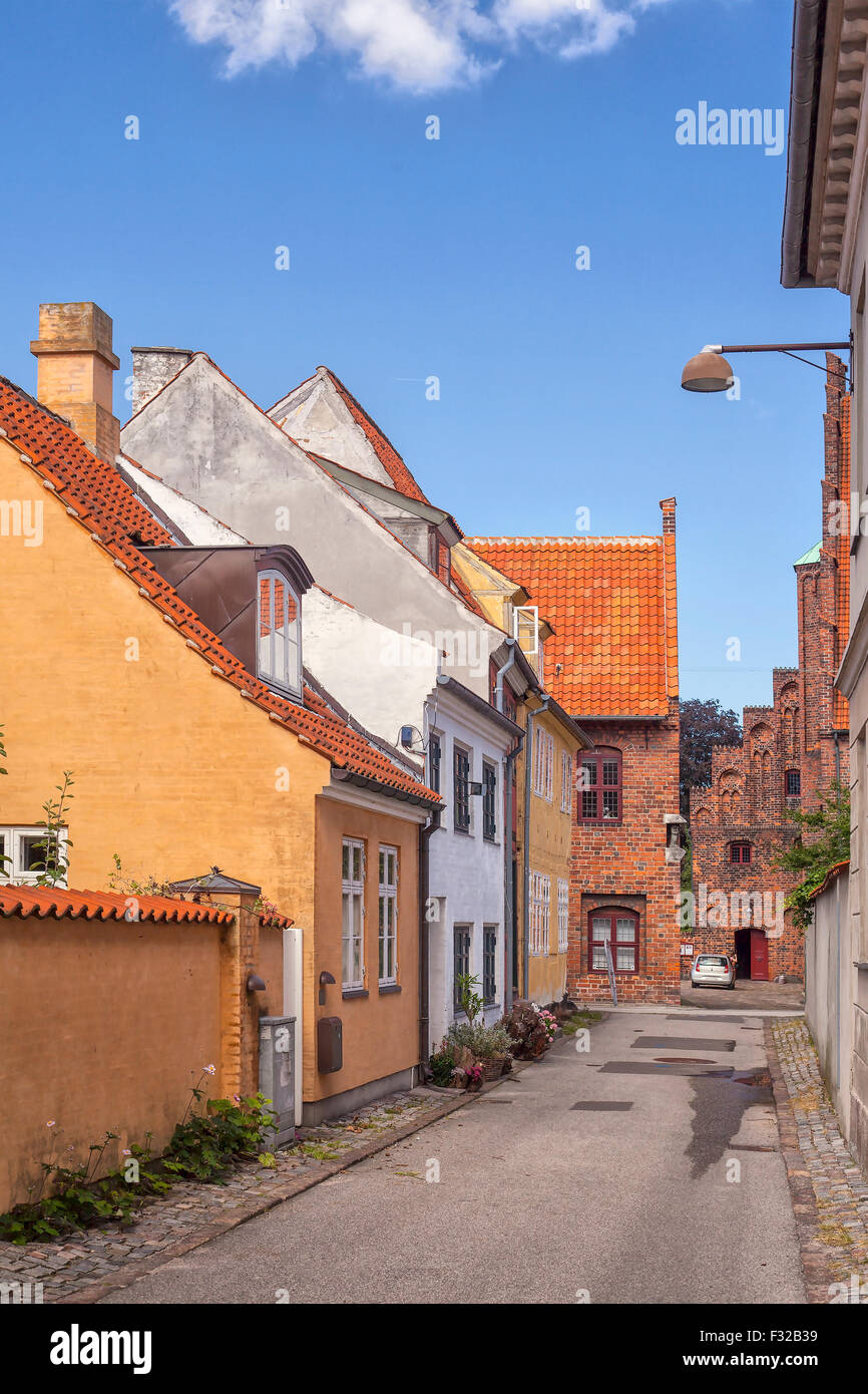 Bild der alten Stadthäuser in Helsingør, Dänemark. Stockfoto