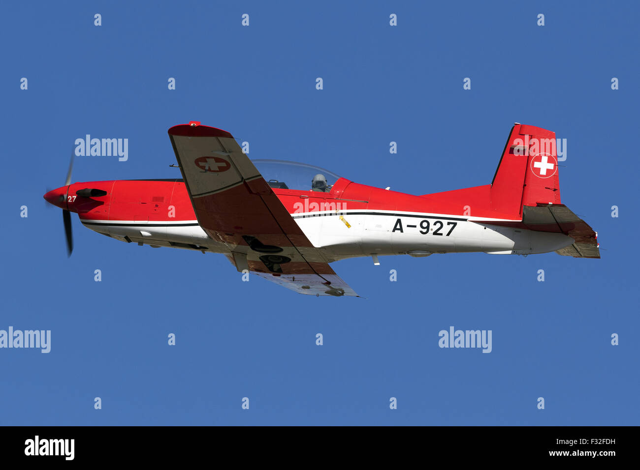 Schweiz - Air Force Pilatus NCPC-7 ausgeschiedenen Landebahn 23 nach der Teilnahme in MIA2105. Stockfoto