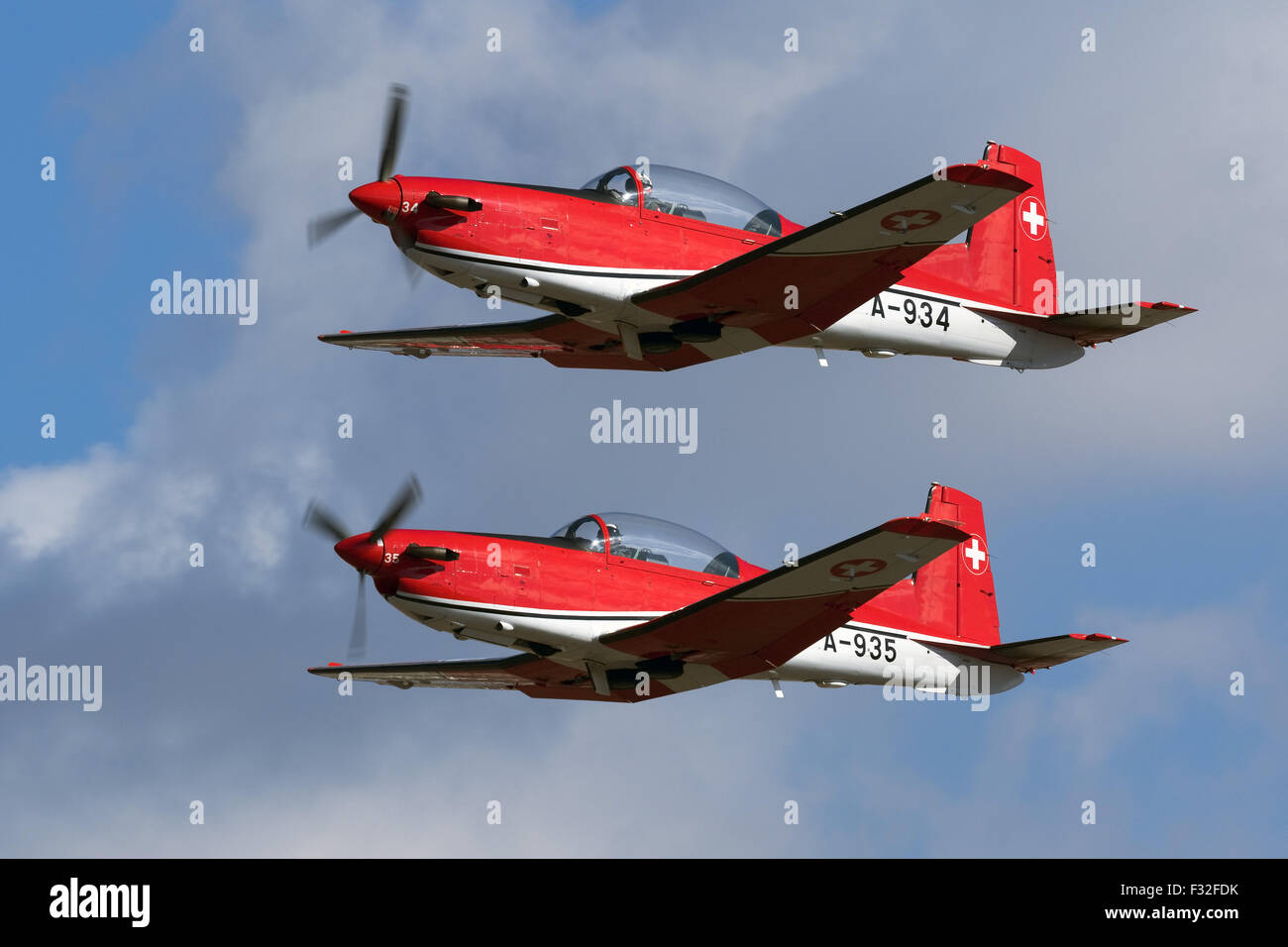 Schweiz - Air Force Pilatus NCPC-7 ausgeschiedenen Landebahn 23 nach der Teilnahme in MIA2105. Stockfoto