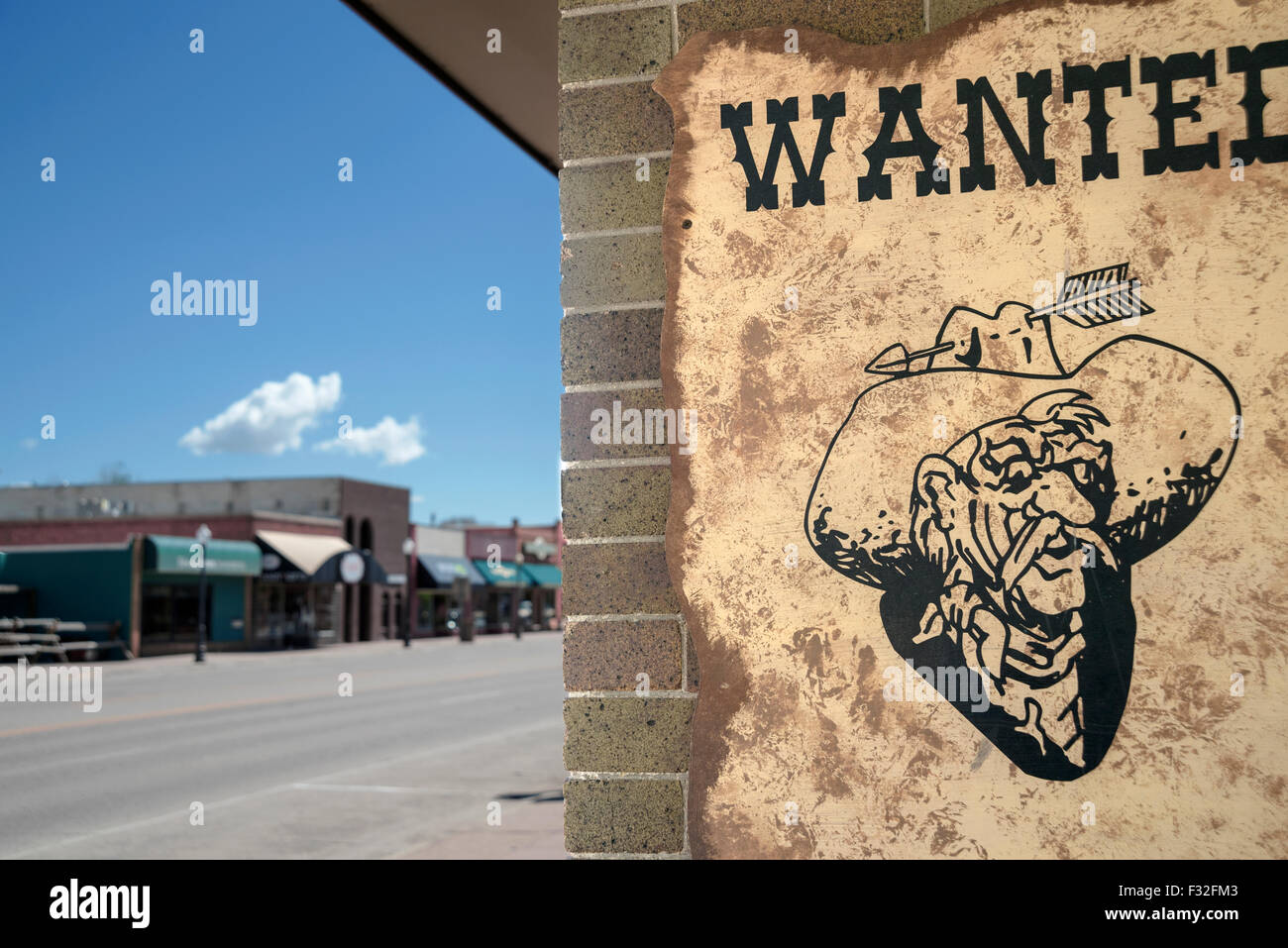 Lustige verzierte Gebäude Wand in Cody, Wyoming, Vereinigte Staaten, Nordamerika, USA Stockfoto