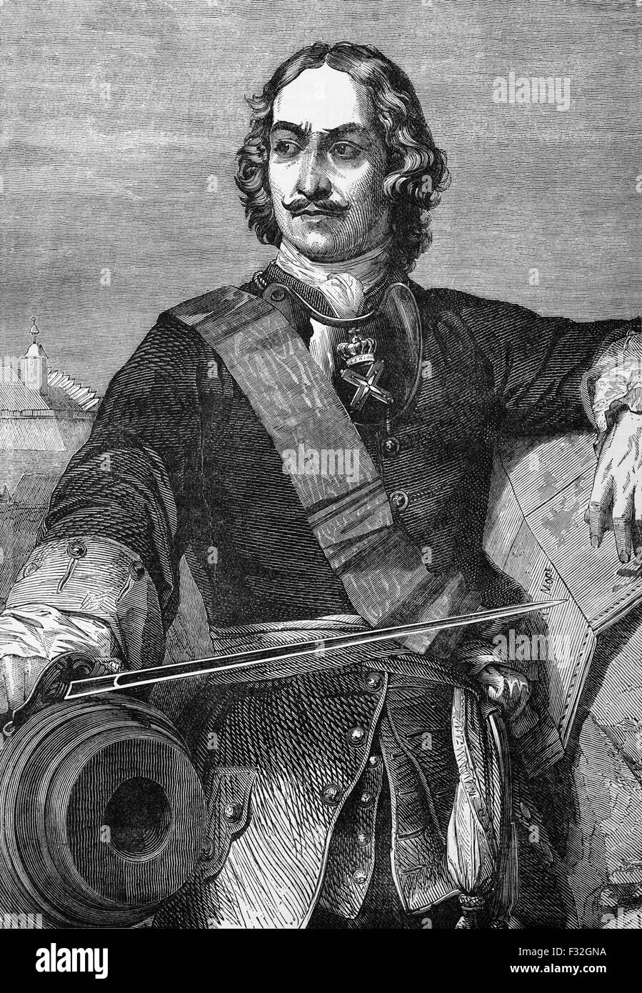 Peter der große, Peter i. oder Pjotr Alexeyevich Romanov (1672 – 1725) regiert die Tsardom von Rußland und später des russischen Reiches von 1682 bis zu seinem Tod. Stockfoto