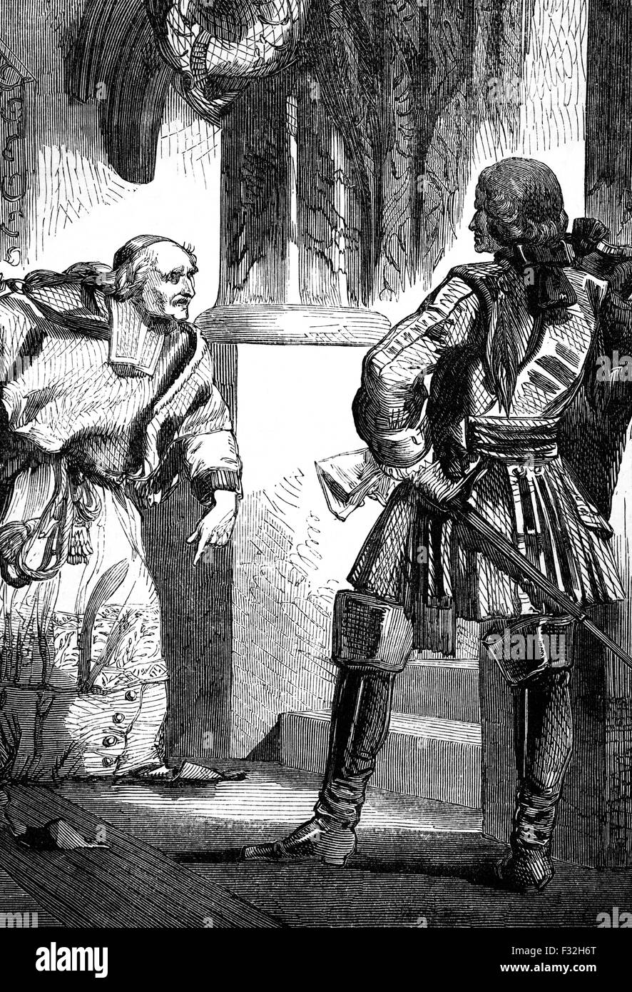 Giulio Alberoni, italienischer Kardinal und Staatsmann im Dienste von Philipp v. von Spanien mit Oberst Stanhope im Jahre 1718.  Die Oberst eingegeben Verhandlungen über die Rückkehr von Gibraltar nach Spanien im Tausch gegen Kuba und Florida, aber die Gespräche. Stockfoto