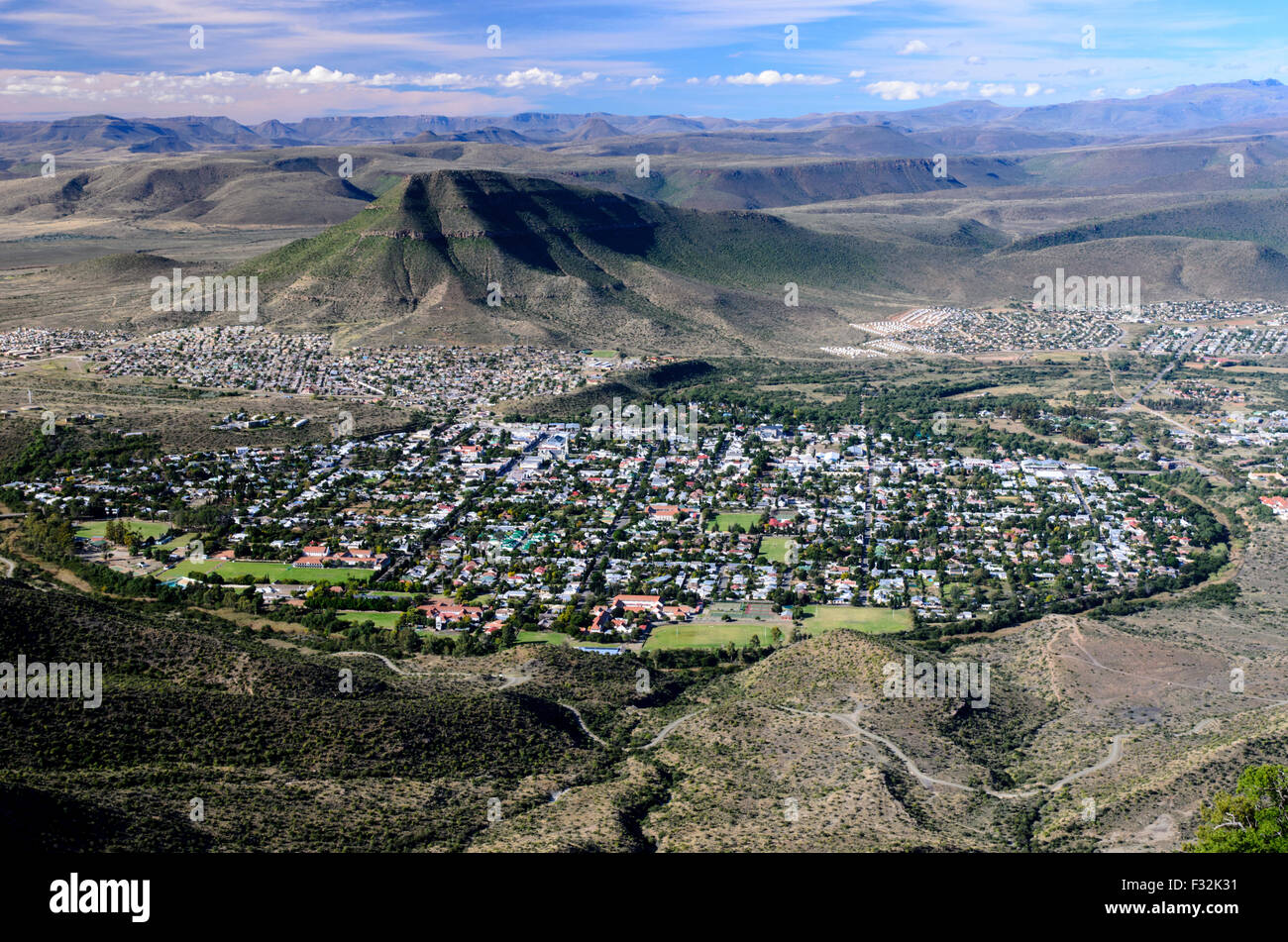 Ansicht von Graaff-Reinet aus Sicht der Valley of Desolation Stockfoto