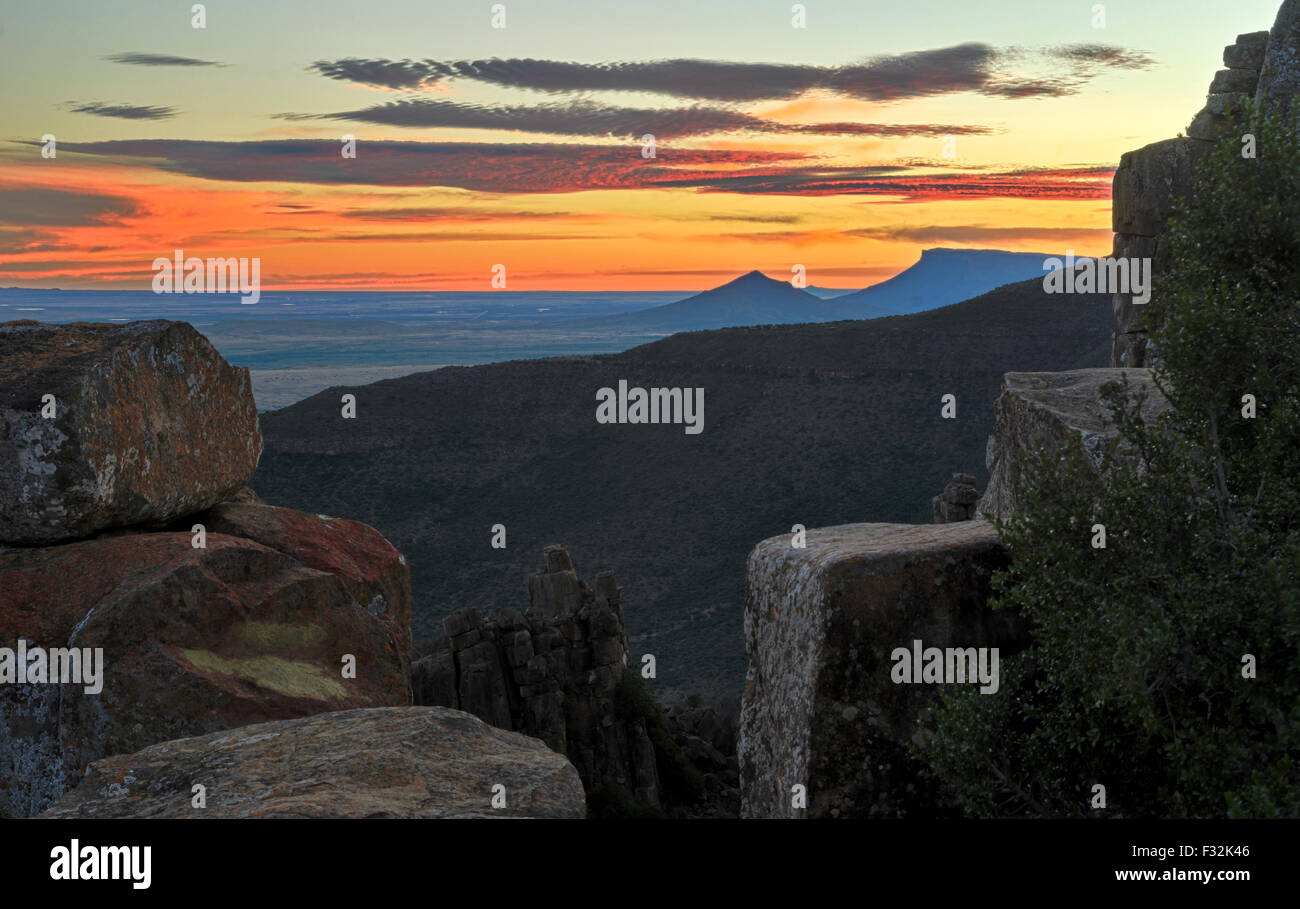 Sonnenuntergang am Aussichtspunkt Valley of Desolation Stockfoto