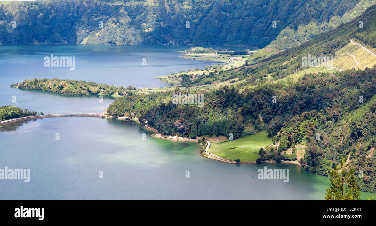 See von Sete Cidades vom Vista Rei Aussichtspunkt in Sao Miguel, Azoren Stockfoto